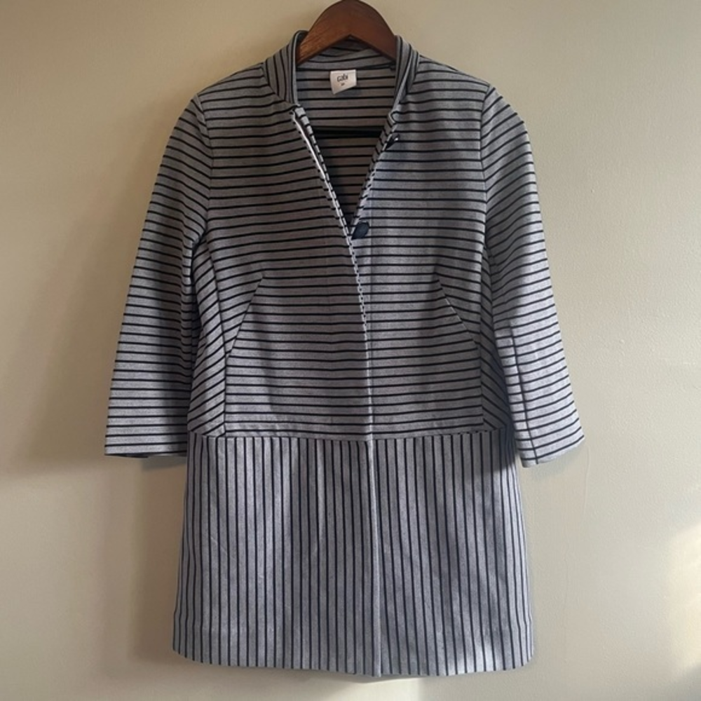 Cabi Grey and White Blazer Jacket with Large Buttons